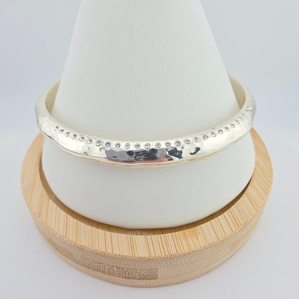 BRIGHTON 'Bilbao' Bracelet Bangle SWAROVSKI Crystal Hammered Silver Plate 8"
